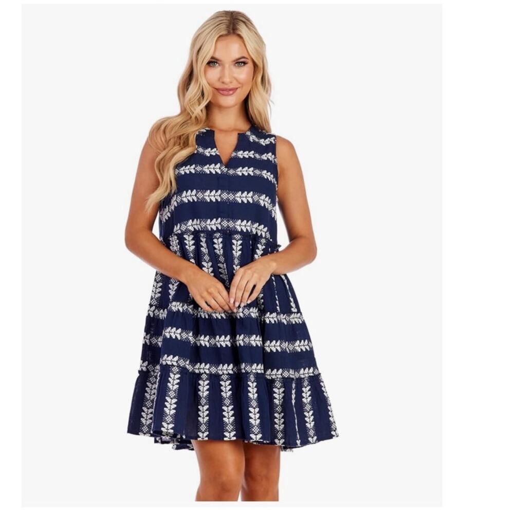 Mudpie Embroidered Sleeveless Dress Size S Small Blue White - Picture 9 of 9